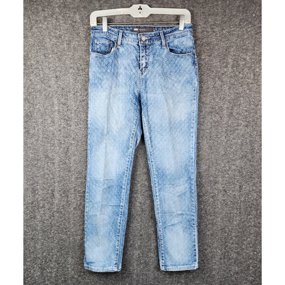Levi's 711 Mid Rise Skinny Jeans Women 4 W27 Light Blue Cheetah Print Denim